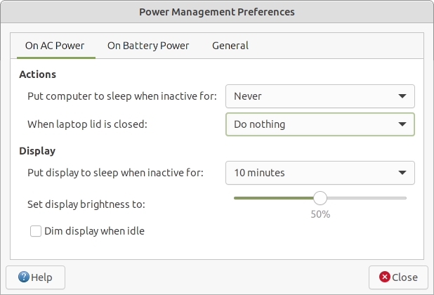 Power management settings - on AC.
