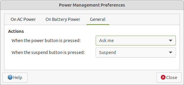 Power management settings - General tab.