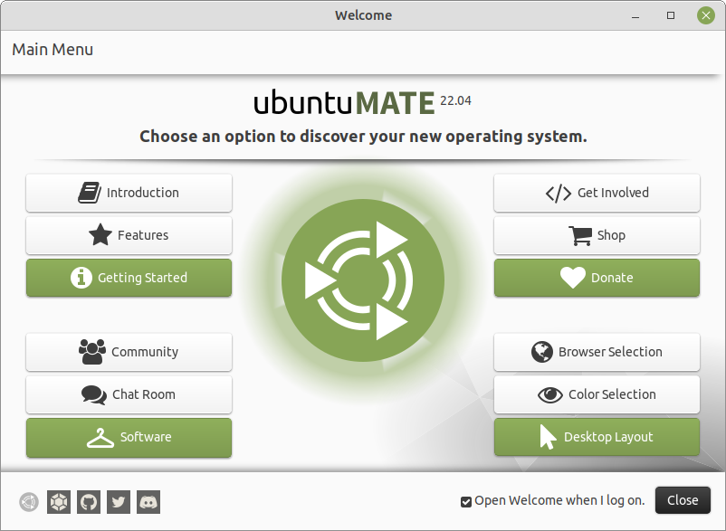  The Ubuntu MATE Welcome application. 